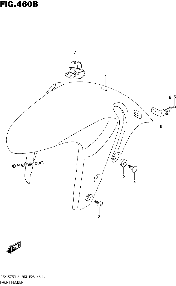 Diagrama de 460B FRONT FENDER GSX S750L8 E33
