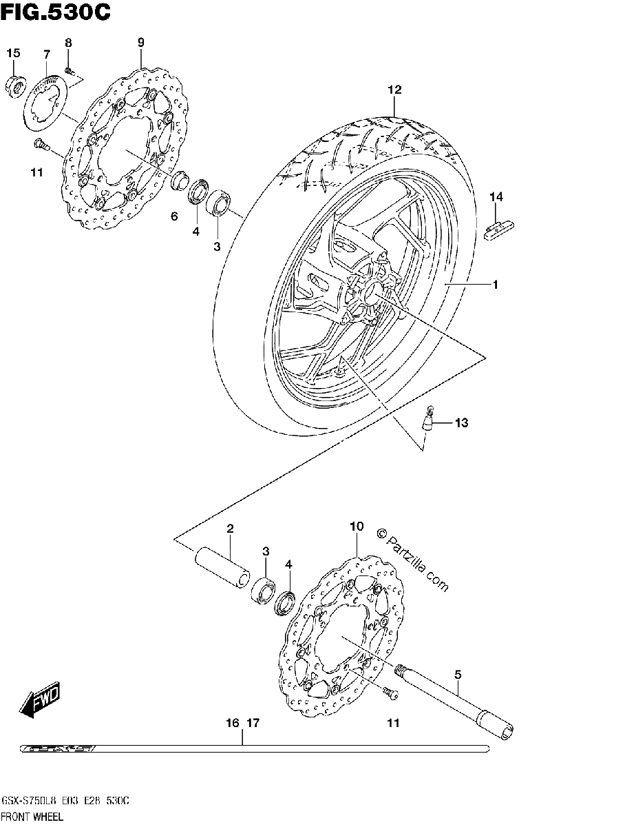 Diagrama de 530C FRONT WHEEL GSX S750ZL8 E03