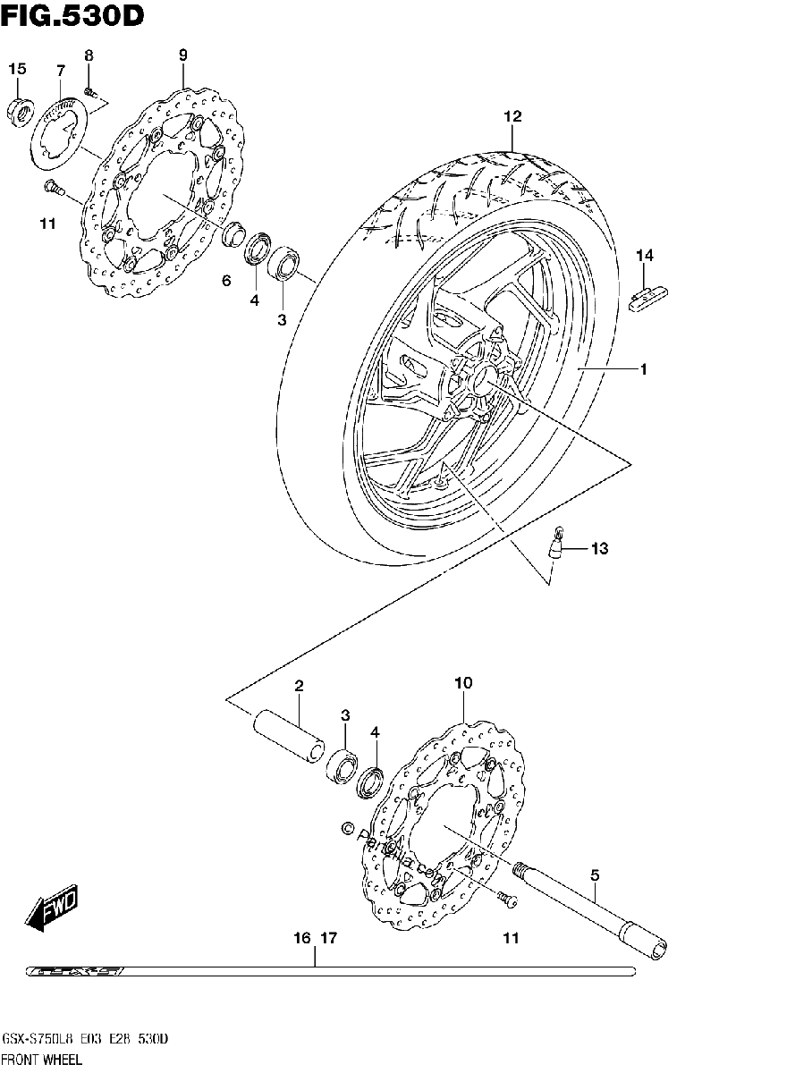 Diagrama de 530D FRONT WHEEL GSX S750ZL8 E33