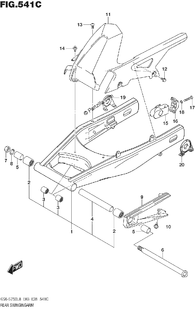 Diagrama de 541C REAR SWINGINGARM GSX S750ZL8 E03