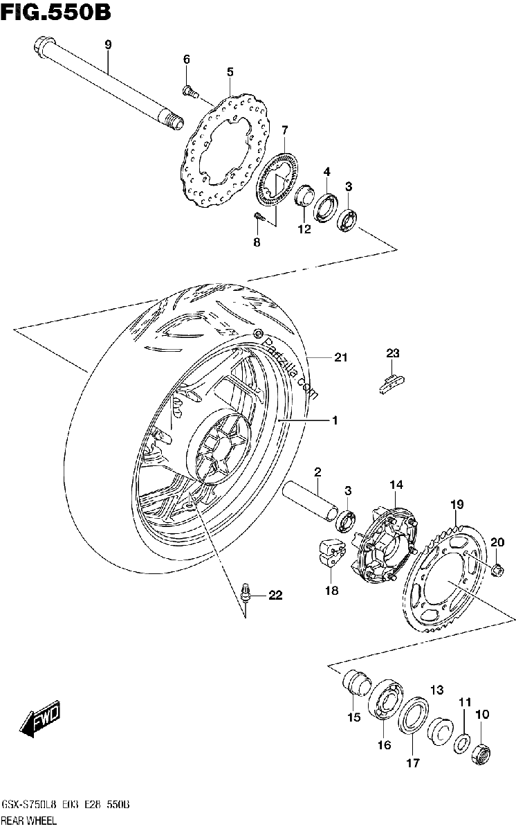 Diagrama de 550B REAR WHEEL GSX S750L8 E33