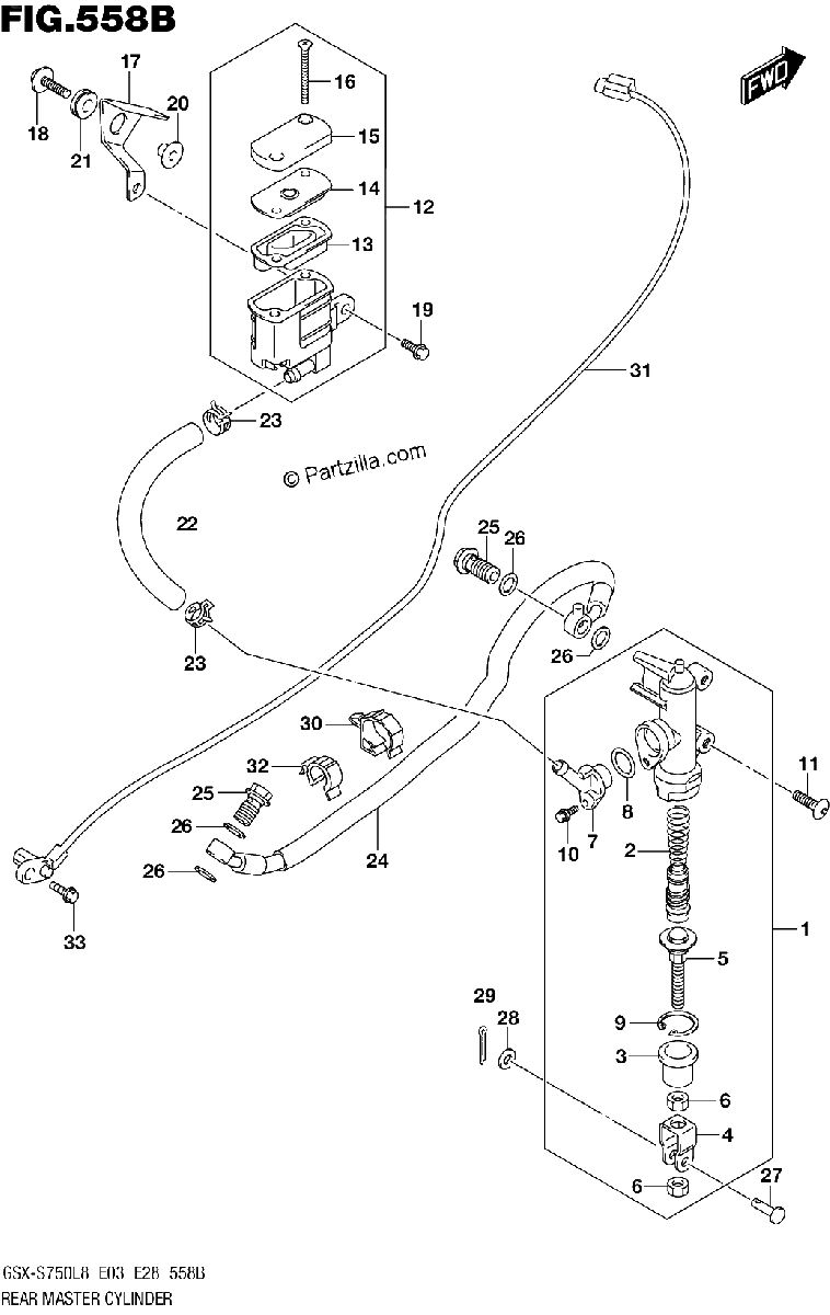 Diagrama de 558B REAR MASTER CYLINDER GSX S750L8 E33