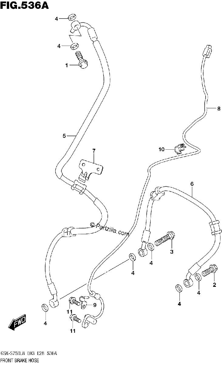 Diagrama de FRONT BRAKE HOSE GSX S750L8 E03