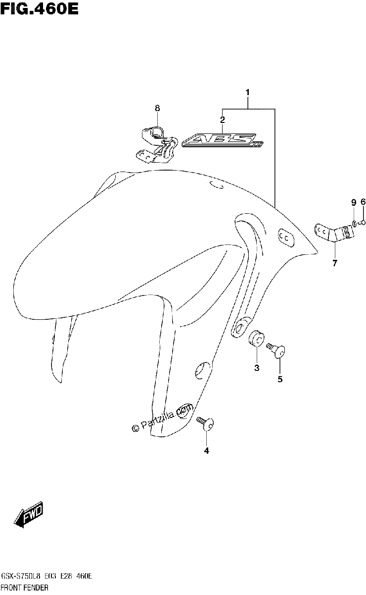 Diagrama de FRONT FENDER GSX S750AL8 E28