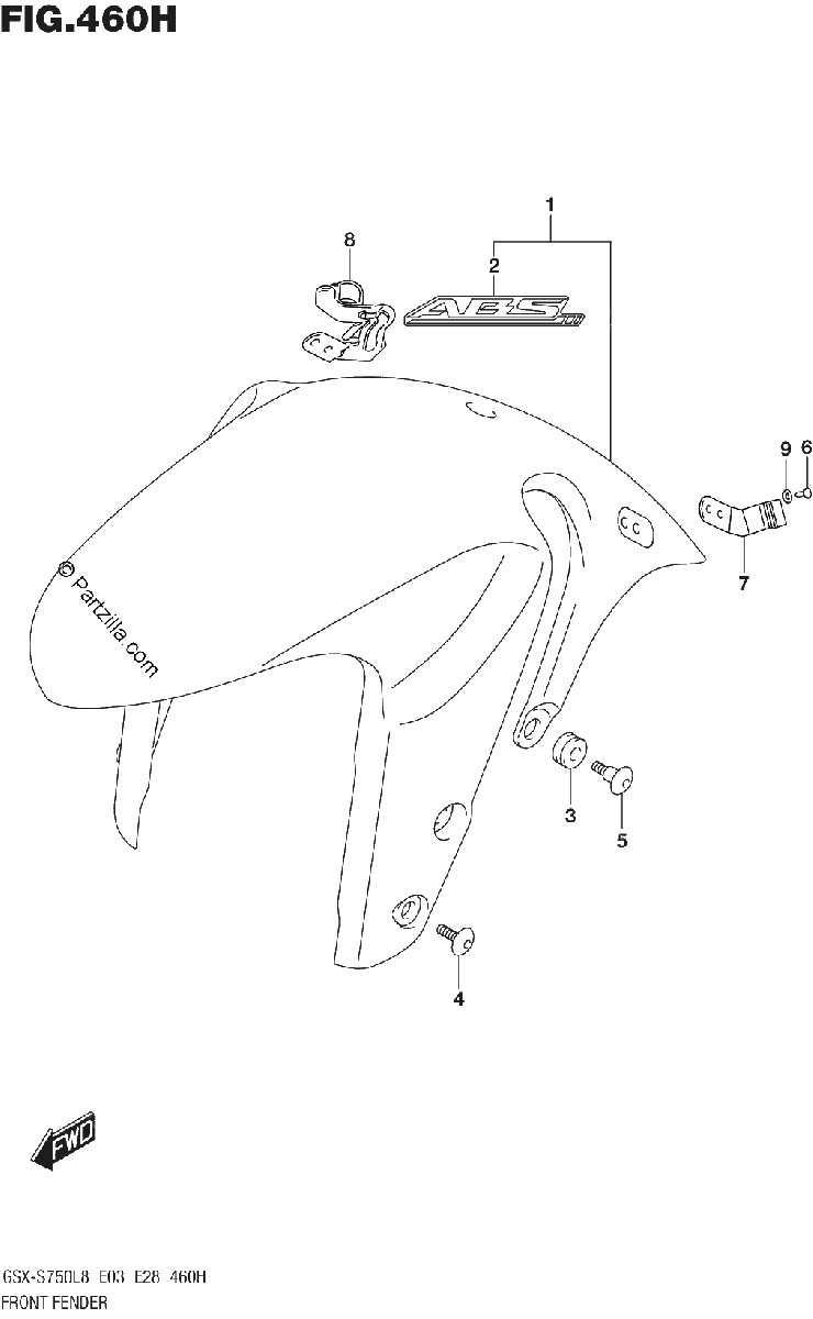 Diagrama de FRONT FENDER GSX S750AZL8 E33