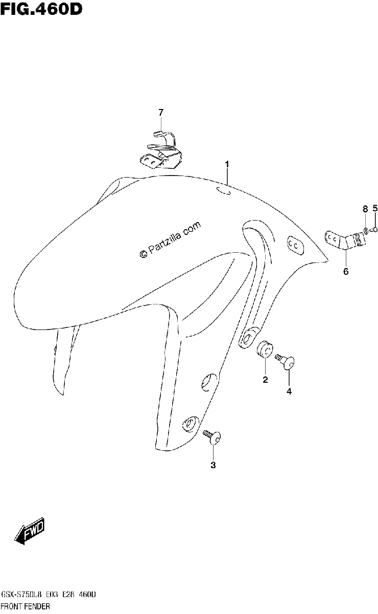 Diagrama de FRONT FENDER GSX S750ZL8 E33