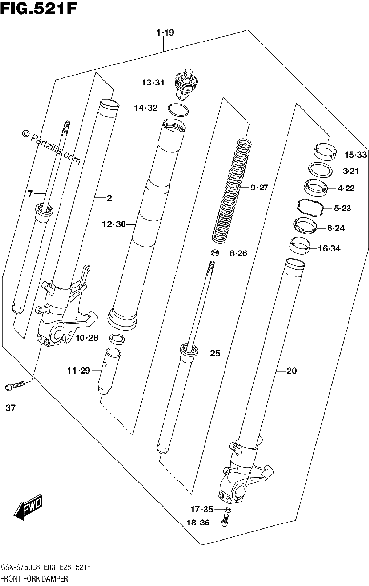 Diagrama de FRONT FORK DAMPER GSX S750AL8 E33