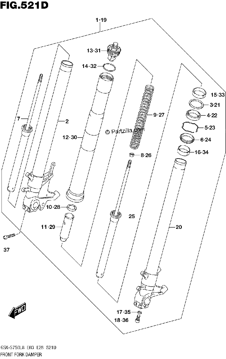 Diagrama de FRONT FORK DAMPER GSX S750ZL8 E33