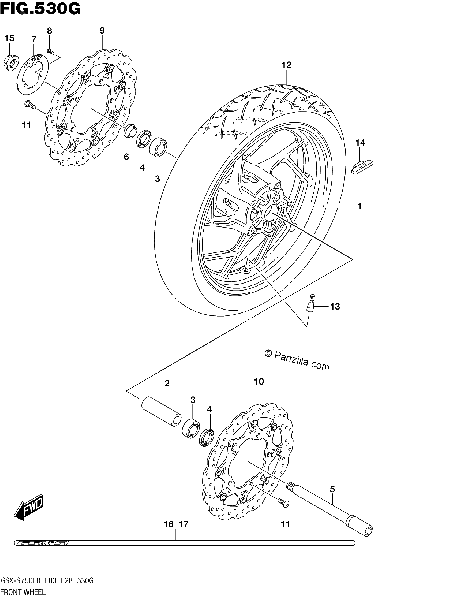 Diagrama de FRONT WHEEL GSX S750AZL8 E28