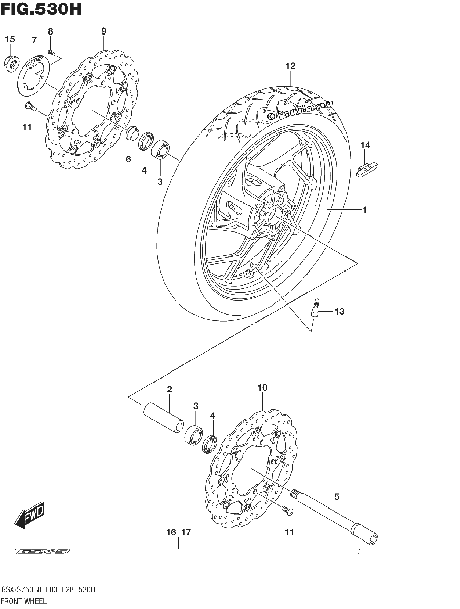 Diagrama de FRONT WHEEL GSX S750AZL8 E33
