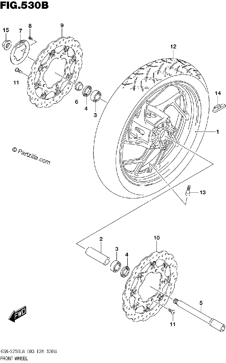 Diagrama de FRONT WHEEL GSX S750L8 E33