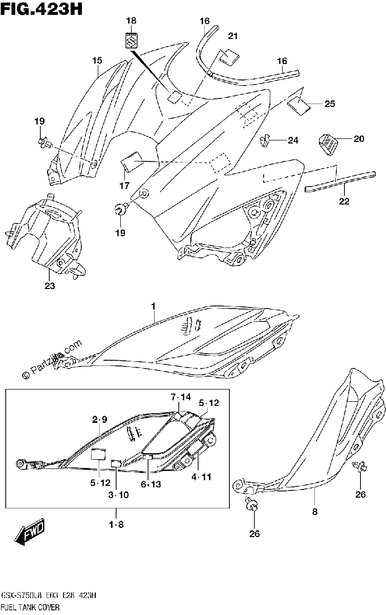 Diagrama de FUEL TANK COVER GSX S750AZL8 E33