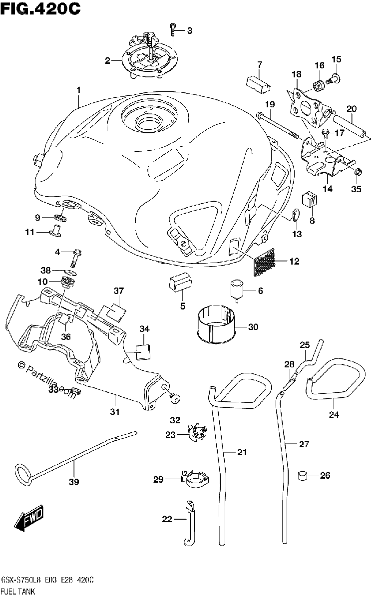 Diagrama de FUEL TANK GSX S750ZL8 E03