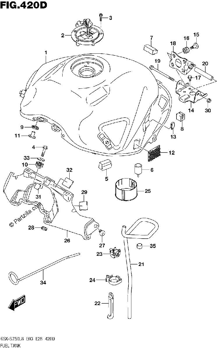 Diagrama de FUEL TANK GSX S750ZL8 E33