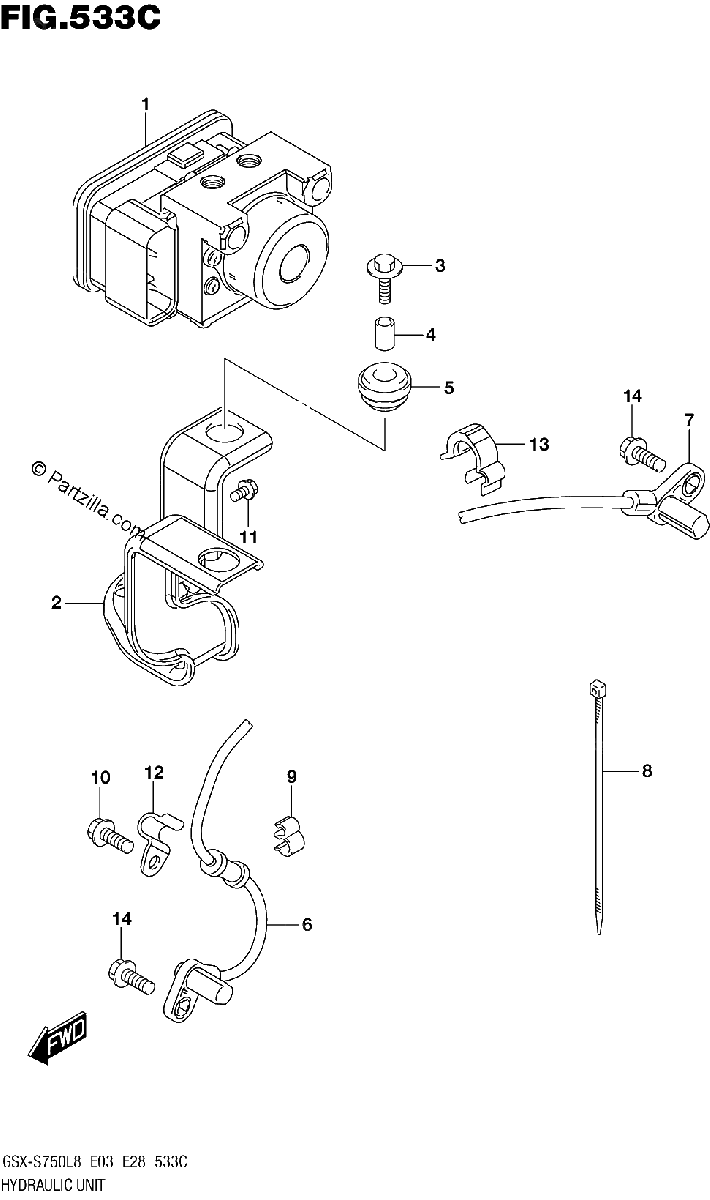 Diagrama de HYDRAULIC UNIT GSX S750AZL8 E28