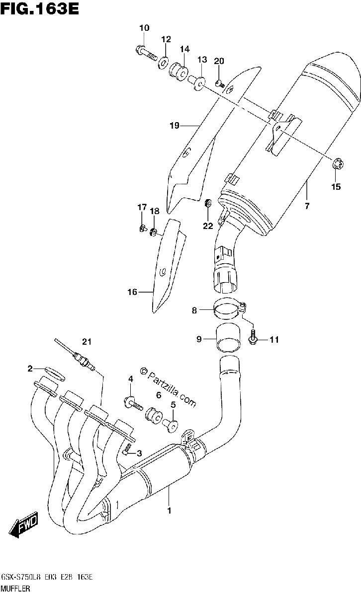 Diagrama de MUFFLER GSX S750AL8 E28