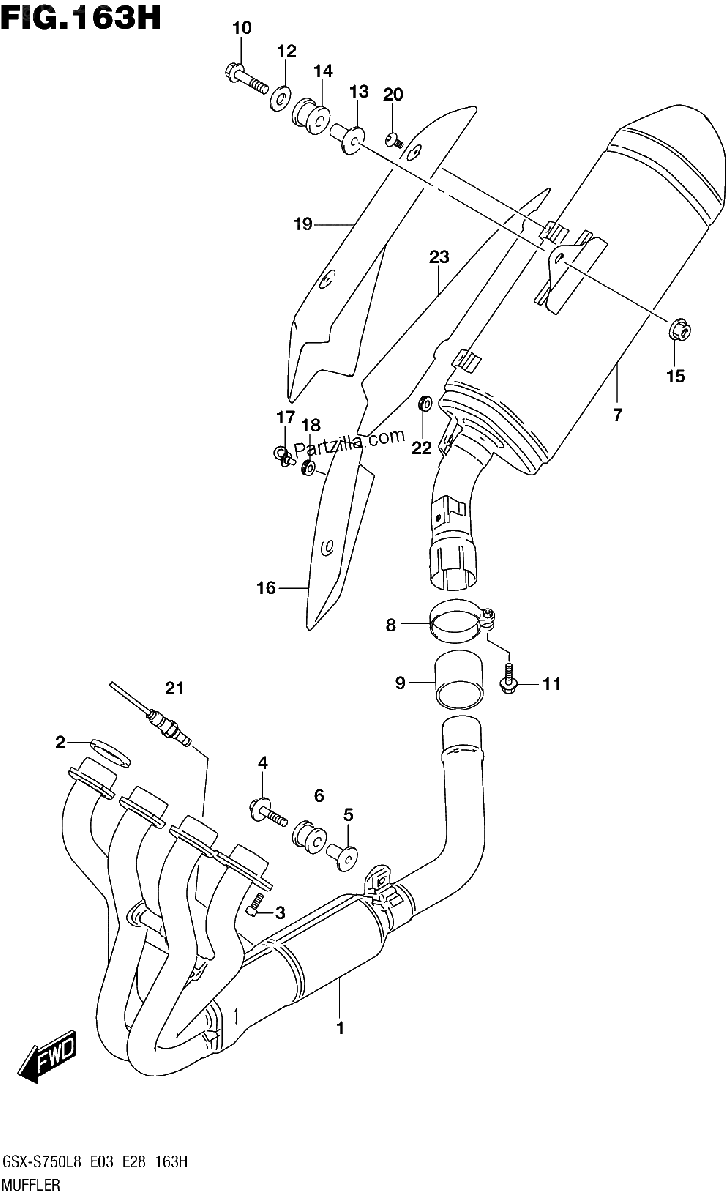 Diagrama de MUFFLER GSX S750AZL8 E33