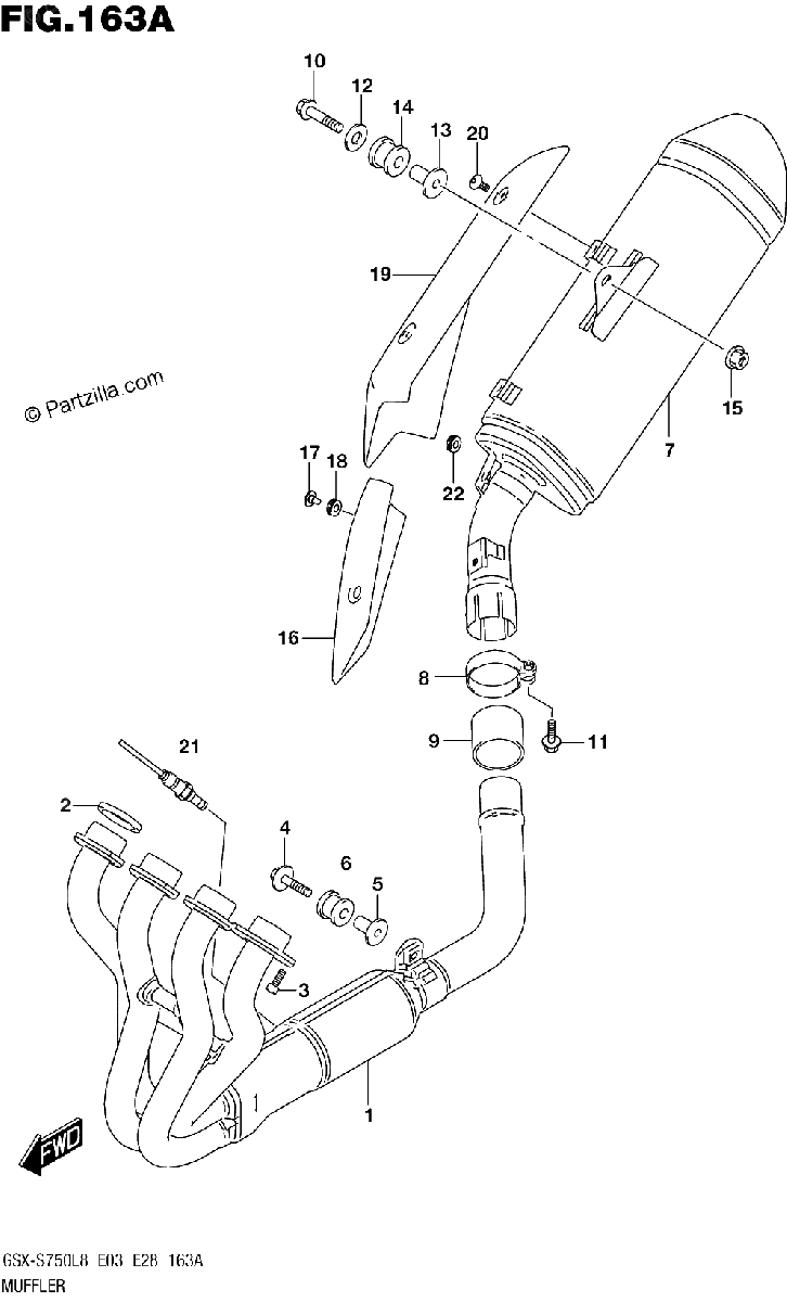 Diagrama de MUFFLER GSX S750L8 E03