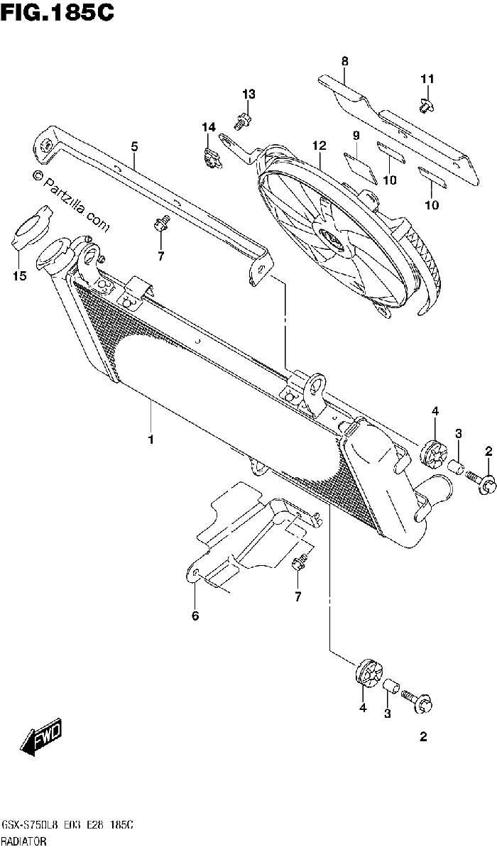 Diagrama de RADIATOR GSX S750ZL8 E03