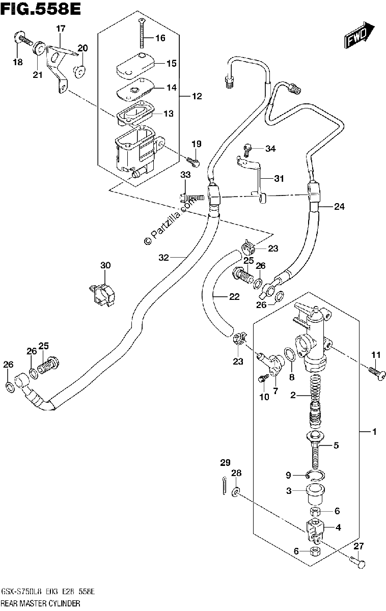 Diagrama de REAR MASTER CYLINDER GSX S750AL8 E28