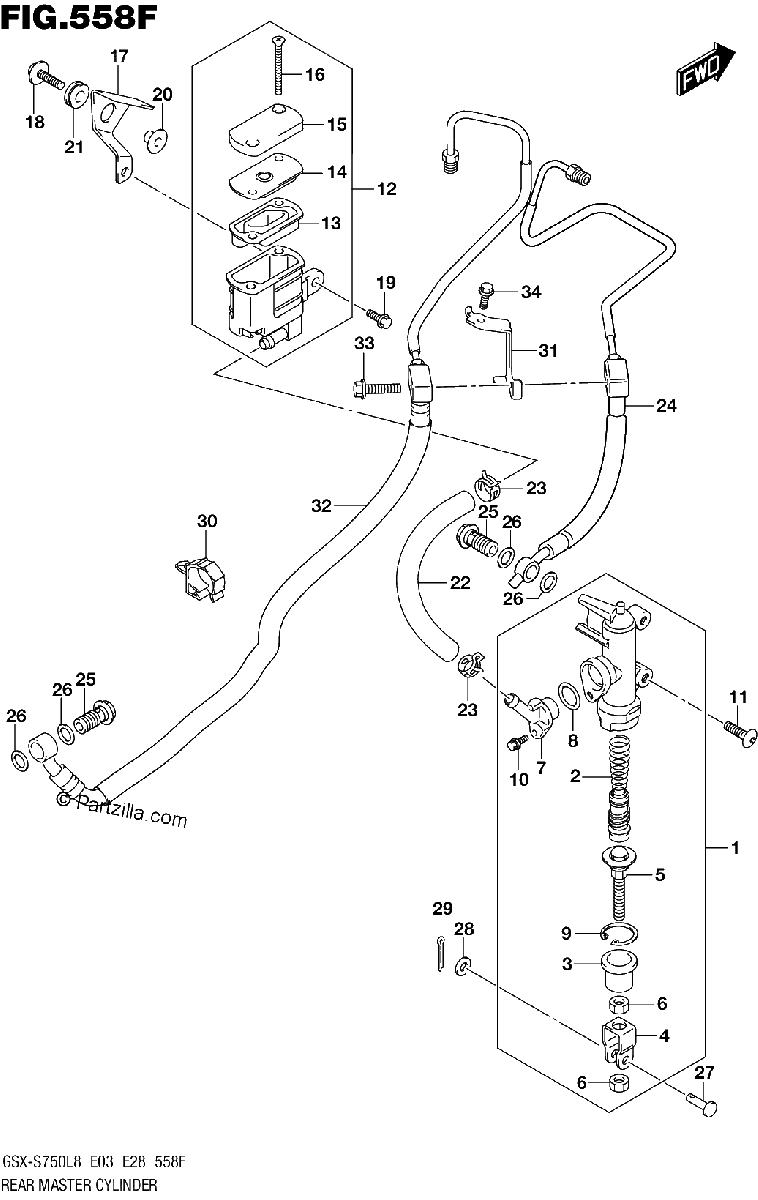 Diagrama de REAR MASTER CYLINDER GSX S750AL8 E33