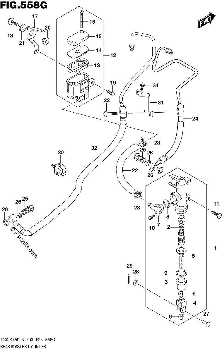 Diagrama de REAR MASTER CYLINDER GSX S750AZL8 E28