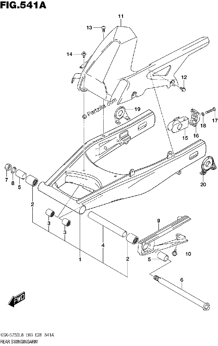 Diagrama de REAR SWINGINGARM GSX S750L8 E03
