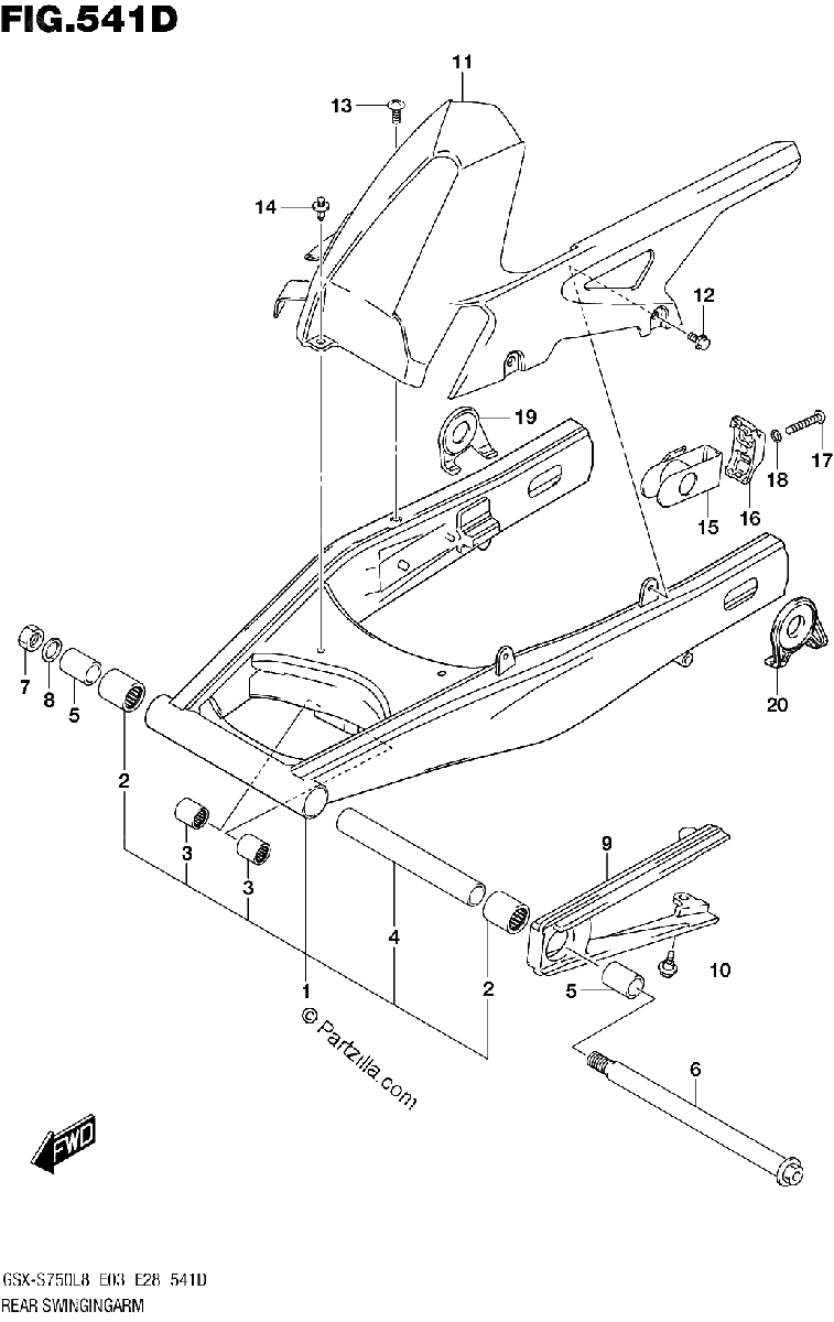 Diagrama de REAR SWINGINGARM GSX S750ZL8 E33
