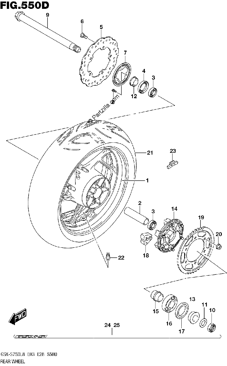 Diagrama de REAR WHEEL GSX S750ZL8 E33