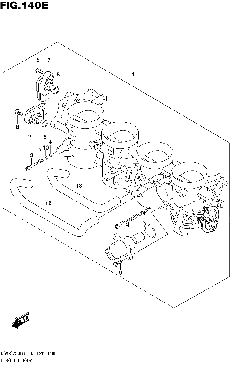 Diagrama de THROTTLE BODY GSX S750AL8 E28