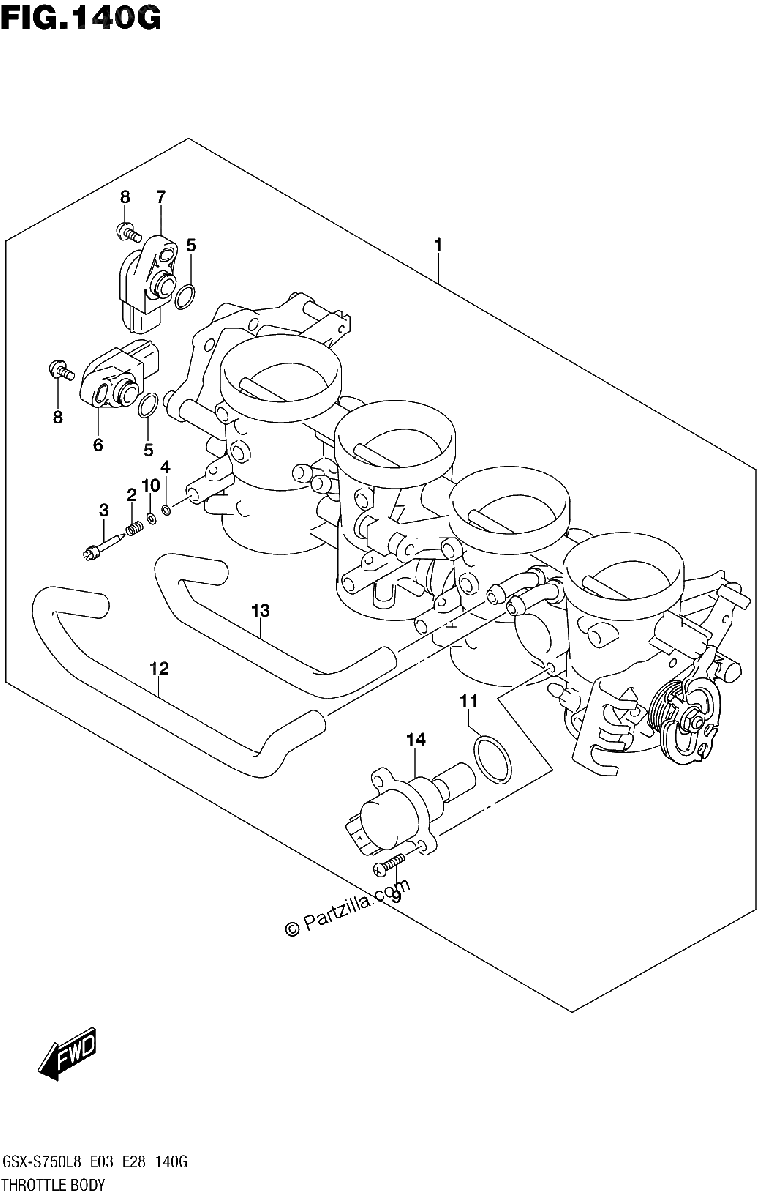 Diagrama de THROTTLE BODY GSX S750AZL8 E28