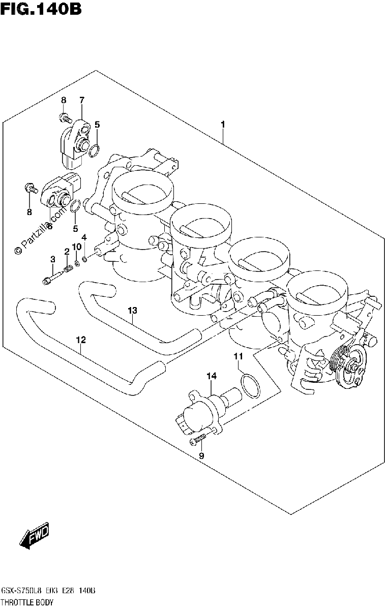 Diagrama de THROTTLE BODY GSX S750L8 E33
