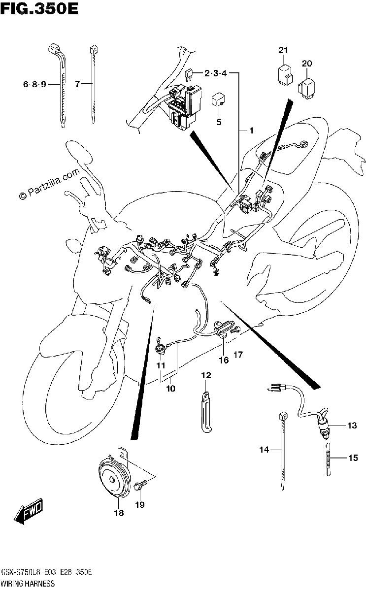 Diagrama de WIRING HARNESS GSX S750AL8 E28