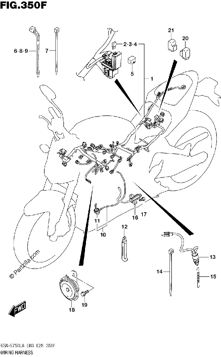 Diagrama de WIRING HARNESS GSX S750AL8 E33