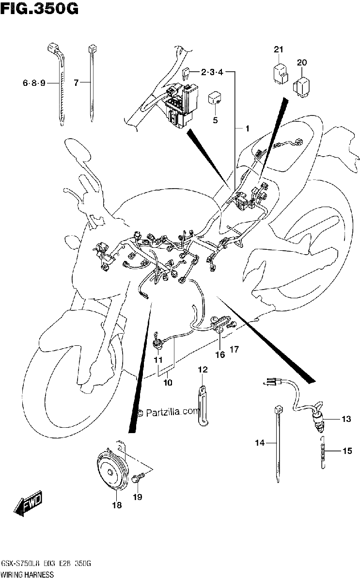 Diagrama de WIRING HARNESS GSX S750AZL8 E28