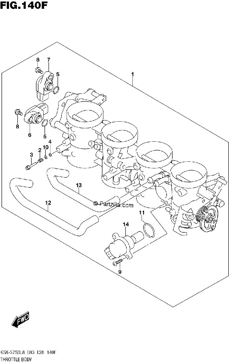Diagrama de 140F THROTTLE BODY GSX S750AL8 E33