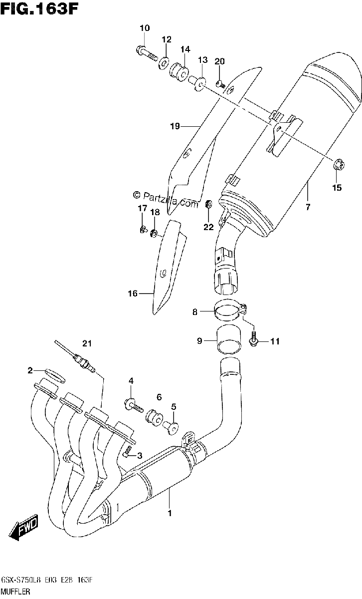Diagrama de 163F MUFFLER GSX S750AL8 E33