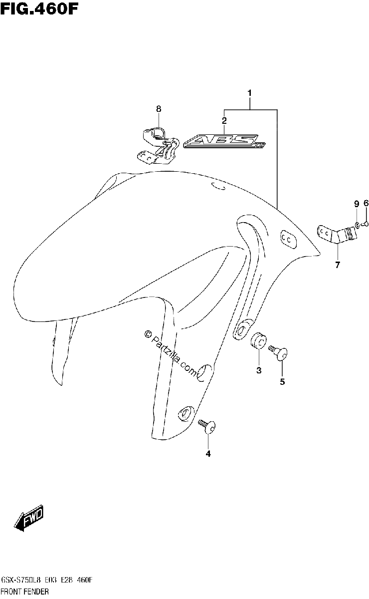 Diagrama de 460F FRONT FENDER GSX S750AL8 E33