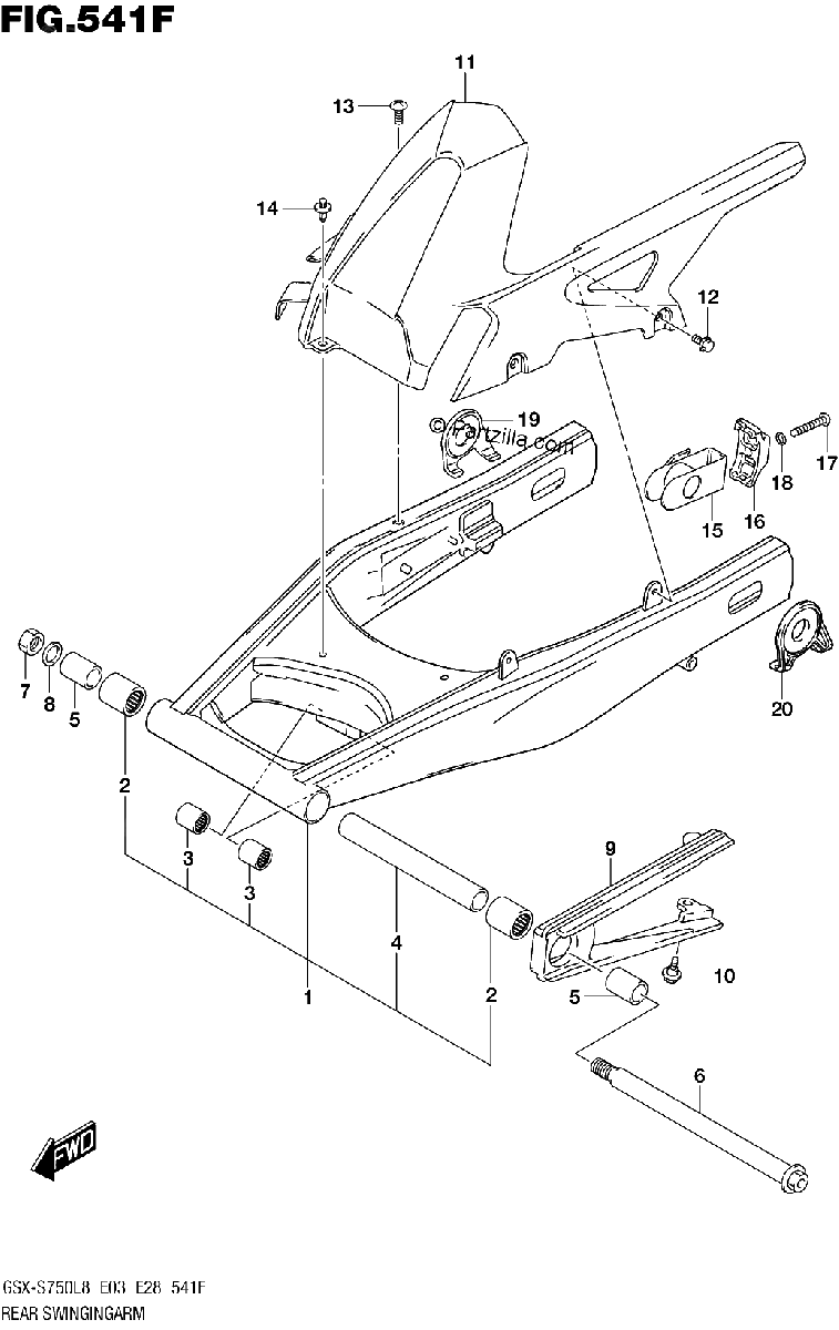 Diagrama de 541F REAR SWINGINGARM GSX S750AL8 E33