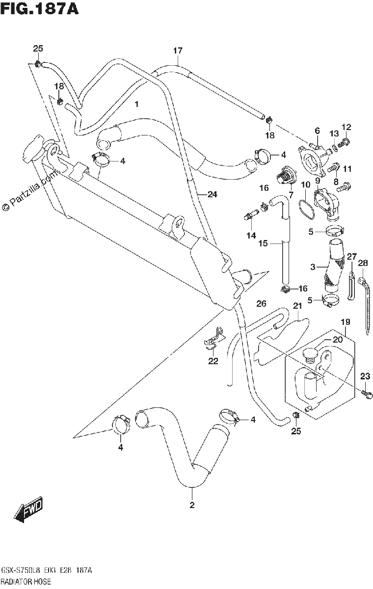 Diagrama de 187A RADIATOR HOSE