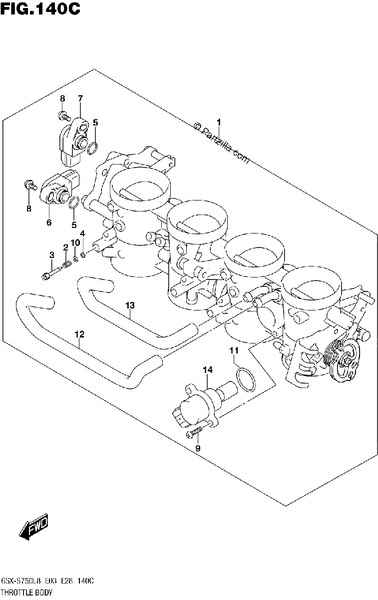 Diagrama de 140C THROTTLE BODY GSX S750ZL8 E03