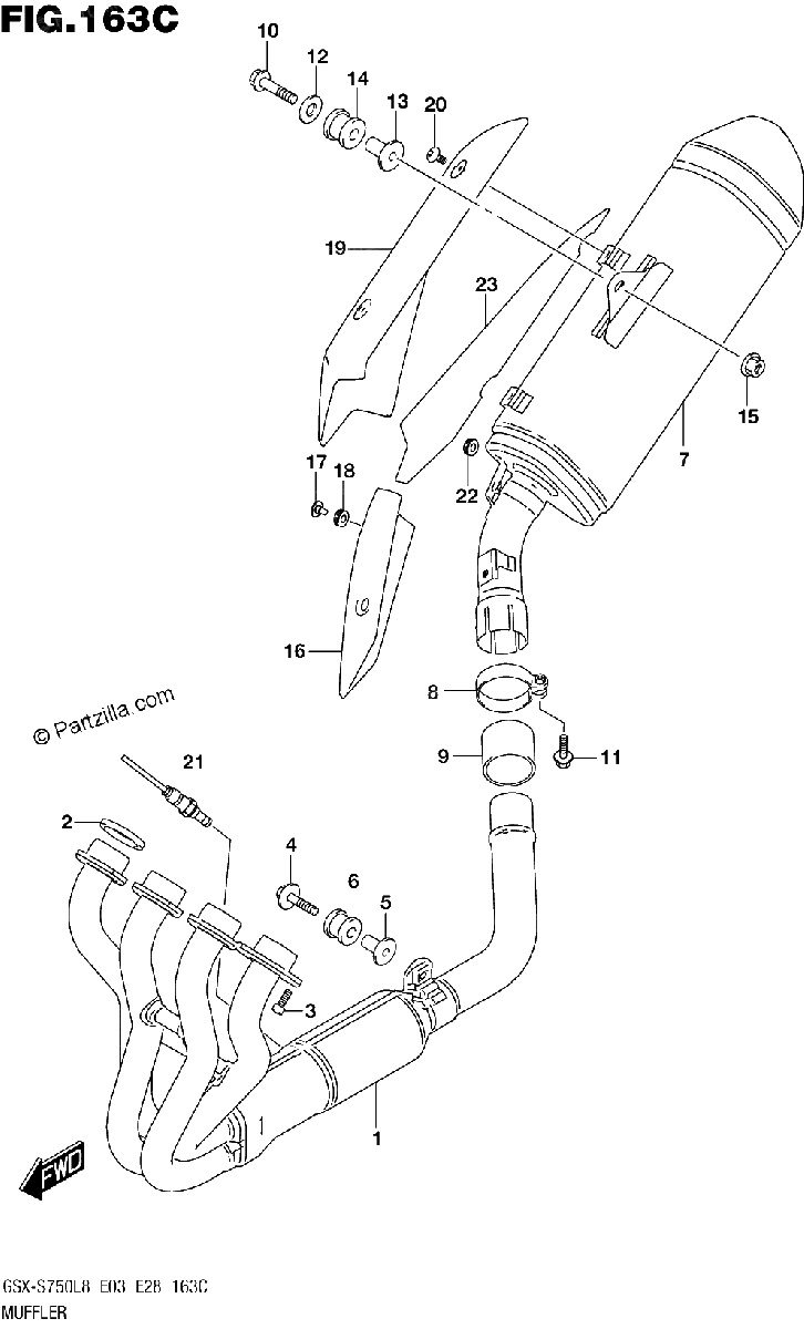 Diagrama de 163C MUFFLER GSX S750ZL8 E03