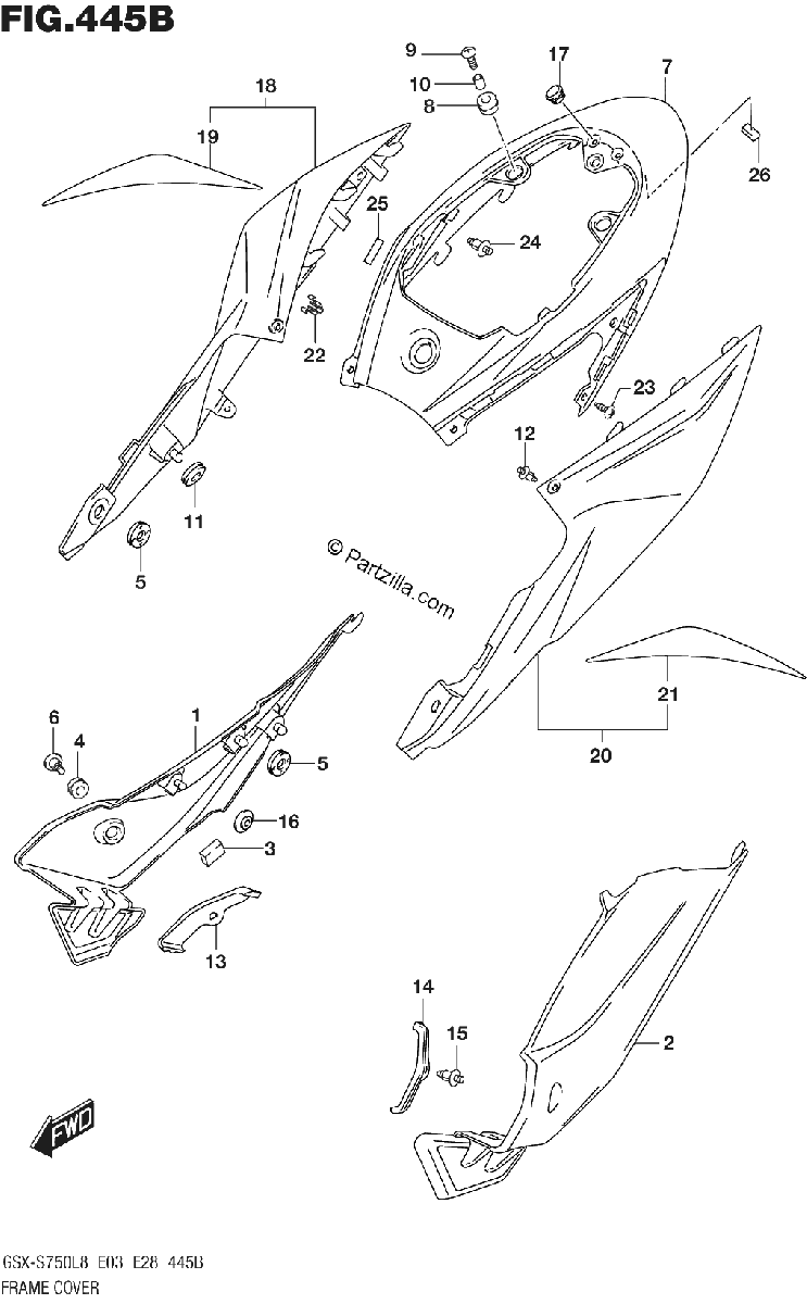 Diagrama de 445B FRAME COVER FOR KEL