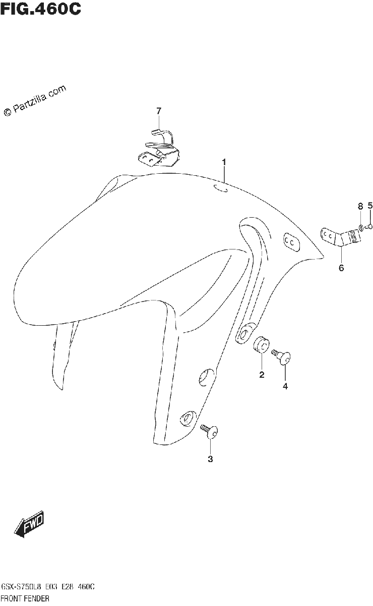 Diagrama de 460C FRONT FENDER GSX S750ZL8 E03