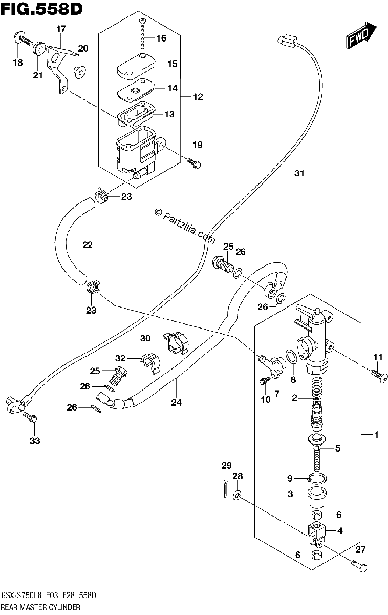 Diagrama de 558D REAR MASTER CYLINDER GSX S750ZL8 E33