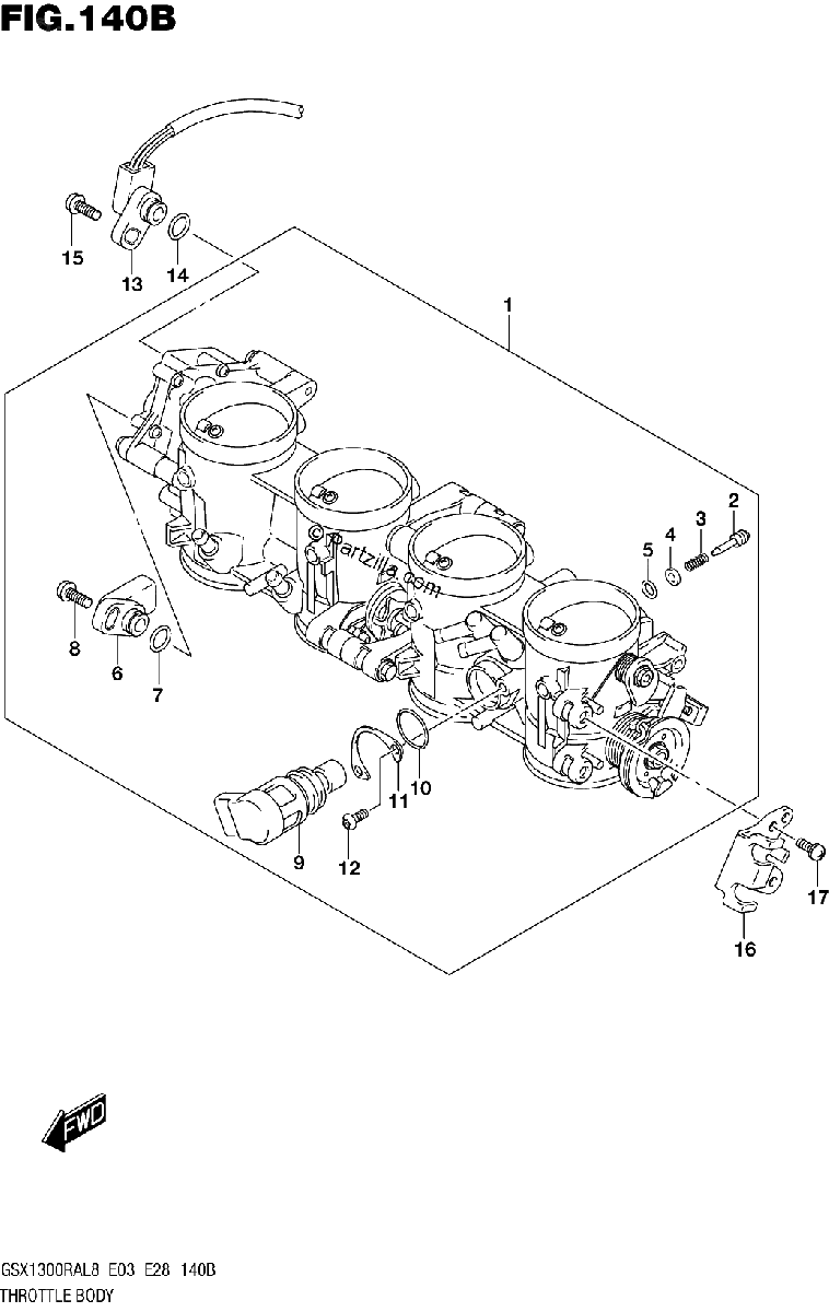 Diagrama de 140B THROTTLE BODY GSX1300RAL8 E28