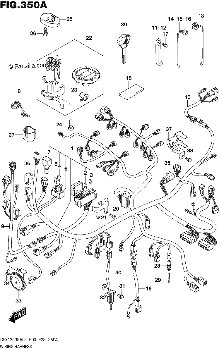 Diagrama de 350A WIRING HARNESS GSX1300RAL8 E03