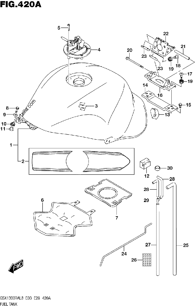Diagrama de 420A FUEL TANK GSX1300RAL8 E03