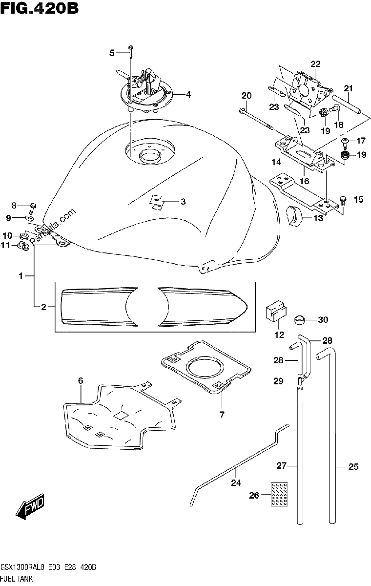 Diagrama de 420B FUEL TANK GSX1300RAL8 E28