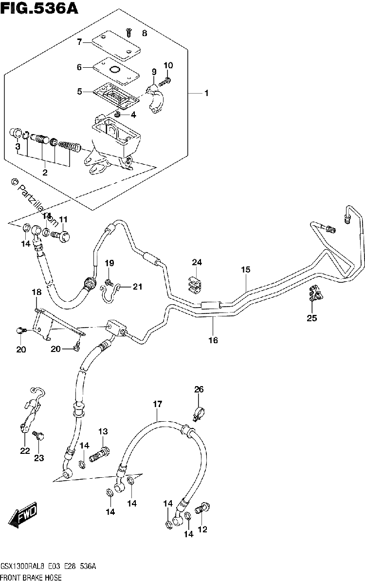 Diagrama de 536A FRONT BRAKE HOSE